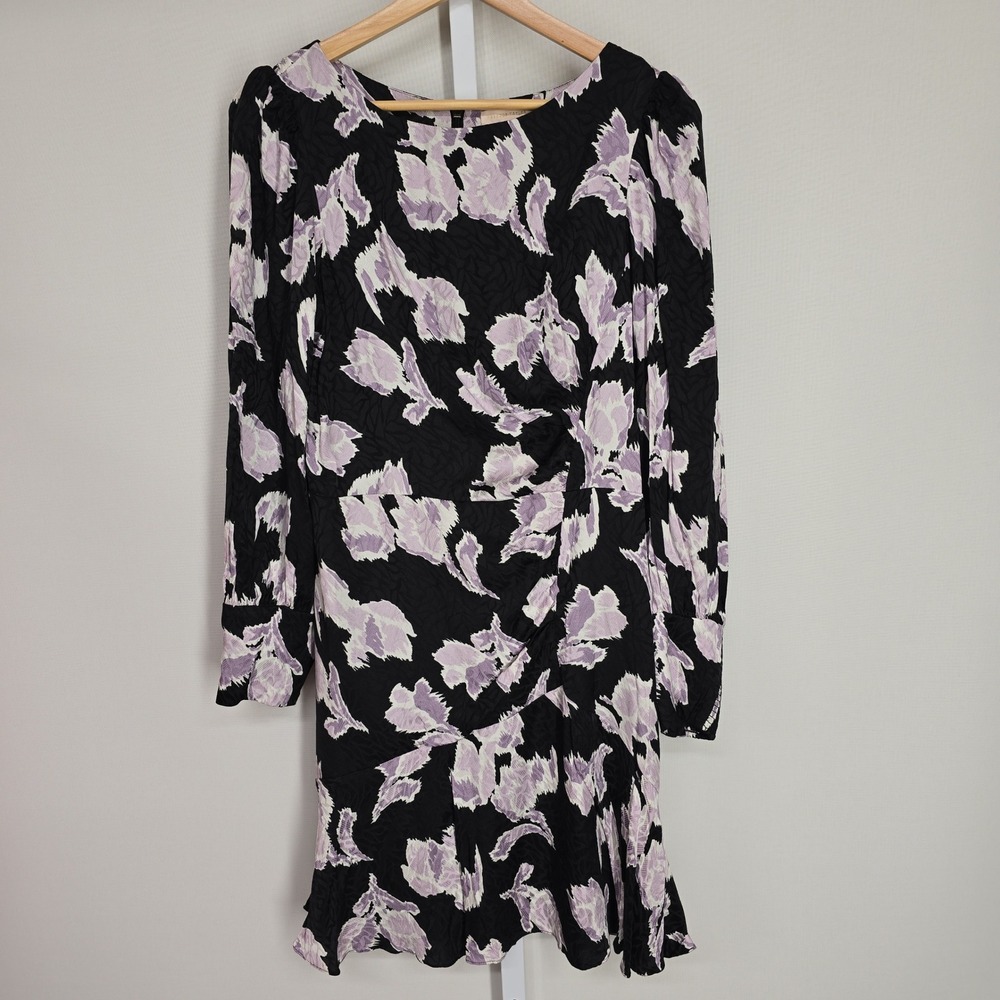 Rebecca Taylor Silk Blend Floral Jacquard Mini Dress Black Purple Size 10